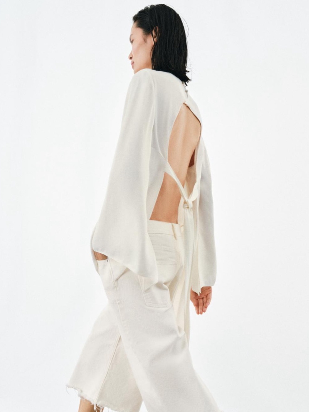 Zara Cream Open-Back Tunic Top